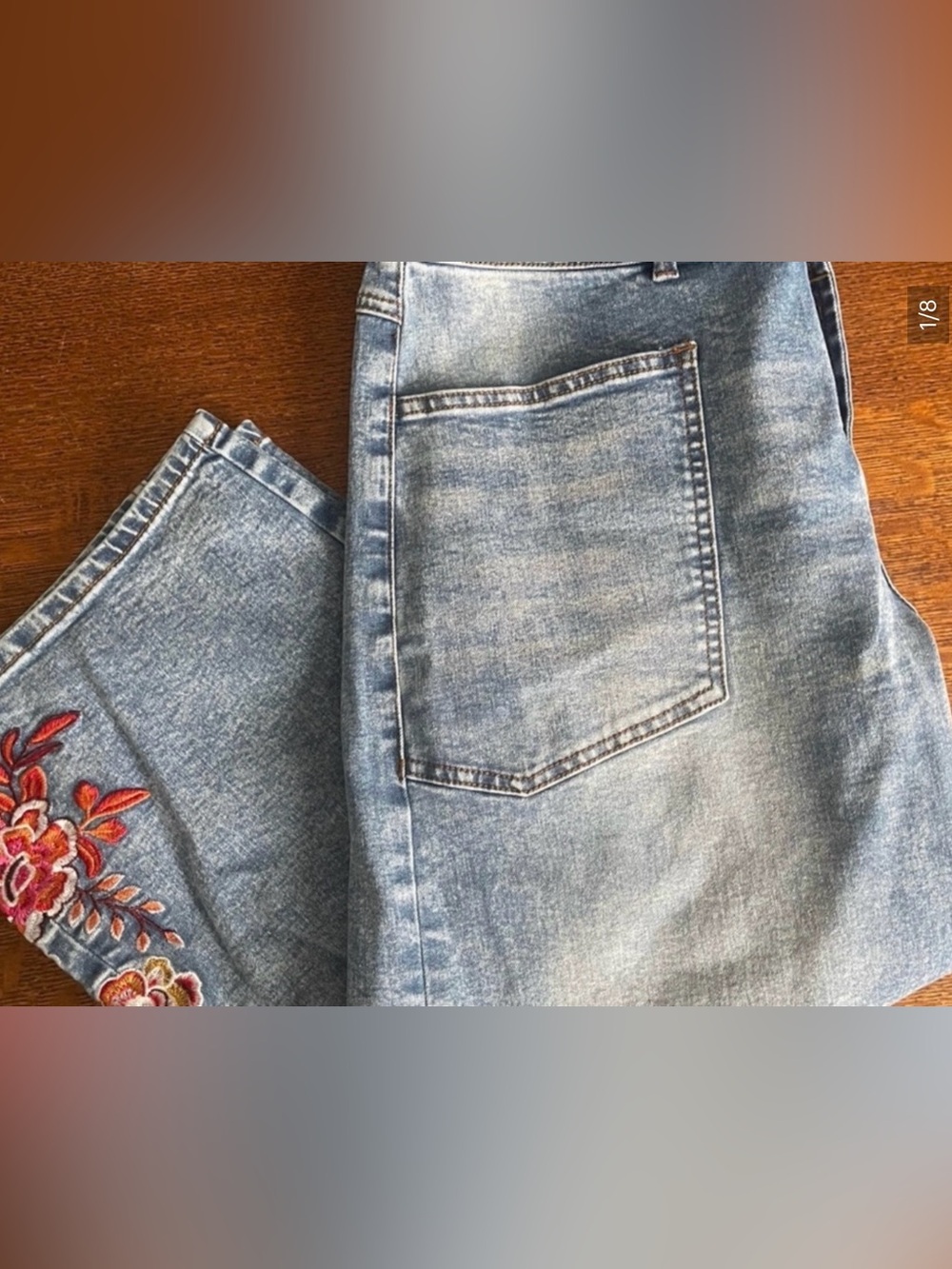 Flamingals Embroidered barrel crop - Women’s Jeans with Pink Floral Detail